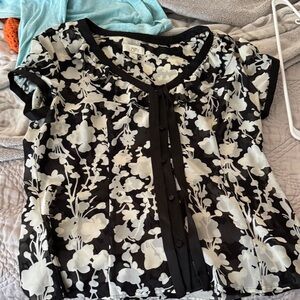 LOFT Black and White Floral Blouse